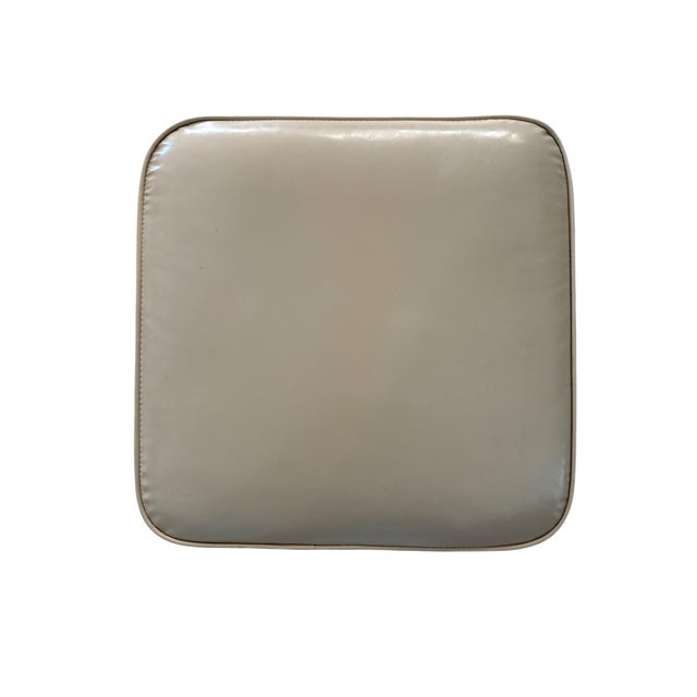 Wood Vintage Mid-Century Modern Taupe Vinyl Ottoman Footstool For Sale - Image 7 of 8