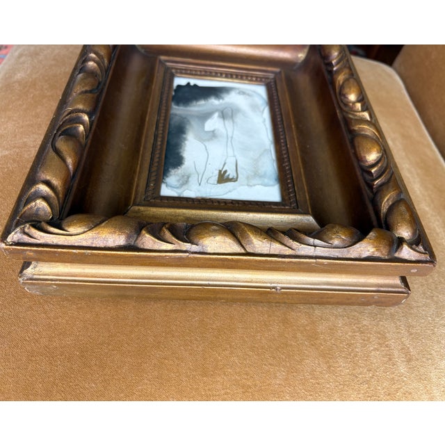Contemporary Monochrome and Gold Outsider Folk Art in Heavy Vintage Gold Wood Frame For Sale In Houston - Image 6 of 6