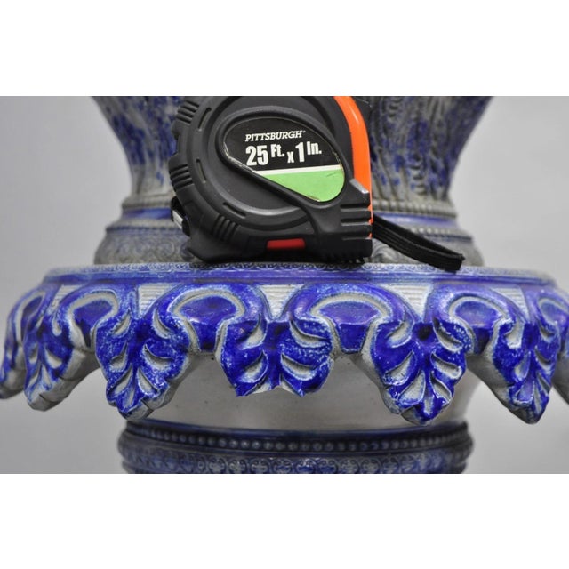 Antique German Westerwald Salt Glaze Stoneware Cobalt Blue Jardiniere & Pedestal For Sale - Image 11 of 18