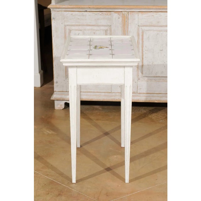 Mid 20th Century Danish Painted Wood Side Table with Tile Top, Rooster Motif and Single Drawer For Sale - Image 11 of 12
