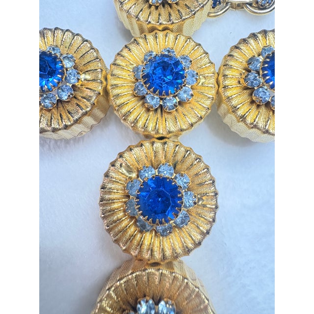 Vintage Alexis Kirk Style Faceted Blue Sunburst Necklace W/ Original Chain Set For Sale - Image 11 of 17