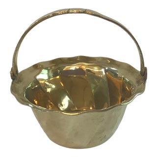 Vintage Brass Bowl With Movable Handle For Sale