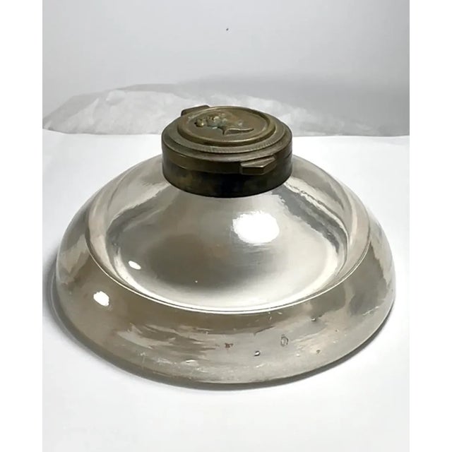 French Antique French Heavy Hand Blown Glass Bronze Lidded Inkwell For Sale - Image 3 of 7