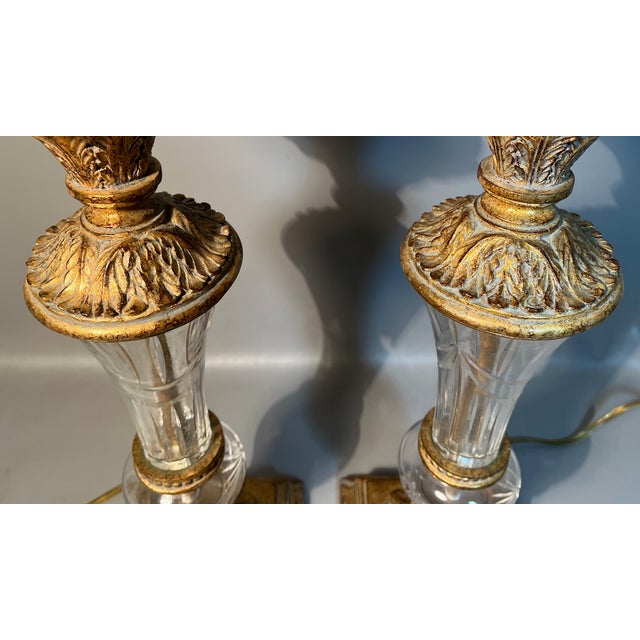 Michael Berman Pair Crystal Brass Lamps Berman Signed 1980s Hollywood Regency Style For Sale - Image 4 of 8