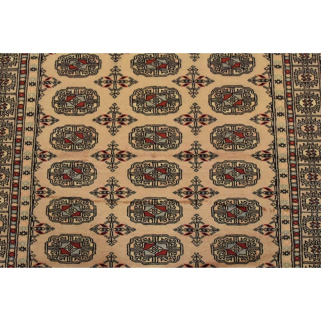 2020s Bokhara Rug 4’2” X 5’6” Beige Wool Tribal Hand-Knotted Oriental Carpet For Sale - Image 5 of 11