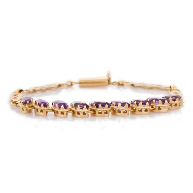 Art Nouveau Handmade 18k Yellow Gold Marquise Cut Amethyst Bracelet, 5 Carats For Sale - Image 3 of 10