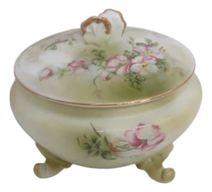 Nippon 3 Footed Floral Pattern Lidded Trinket Vanity Box 4573b