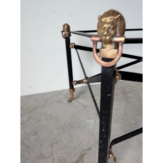 Hollywood Regency Neoclassical Style Green Marble & Brass Lion Head Cocktail Table For Sale - Image 4 of 12