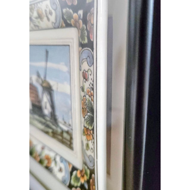 Ceramic Westraven Delft Hand-Painted Dutch Landscape Plaque in Black Frame, Art 24-102 For Sale - Image 7 of 9