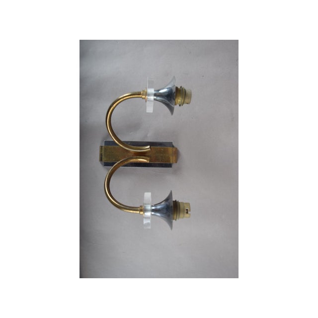 Vintage French Brass Double-Arm Wall Sconces, 1950s, Set of 2 For Sale - Image 10 of 12