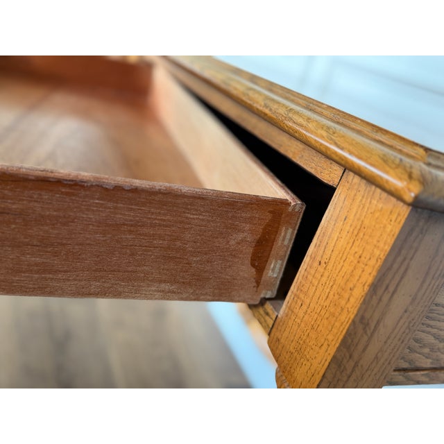 Vintage American Drew Oak Parquet Top Console Sofa Table With Turned Legs For Sale - Image 13 of 18