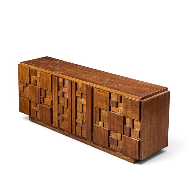 Lane Staccato Brutalist Mid Century Walnut Lowboy Dresser For Sale - Image 9 of 10