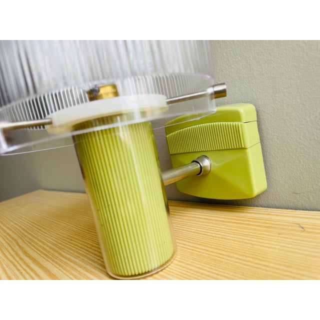 Portuguese Mid-Century Modern Olive Green Acrylic Wall Sconce For Sale - Image 6 of 11
