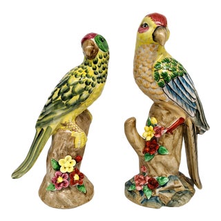 20th Century Chinese Import Style Parrot Bird Figurines - Set of 2 For Sale