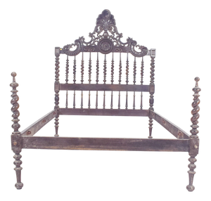 Portuguese Carved and Turned Double Bed, 1910