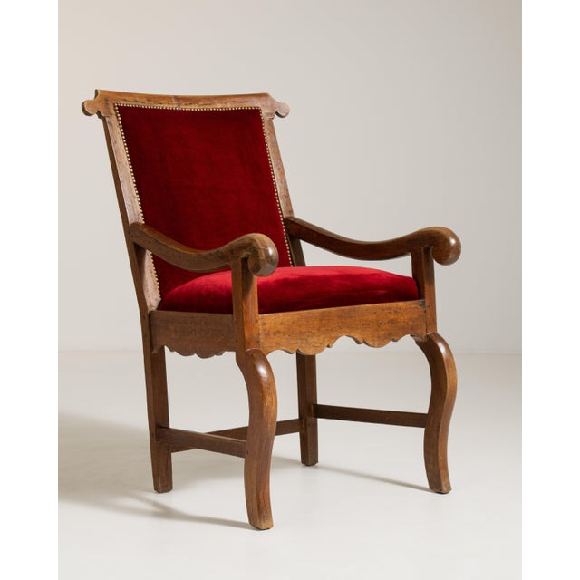 Voltaire Oak Armchair with Velvet Upholstery, Antique, France, 19th Century For Sale - Image 4 of 12