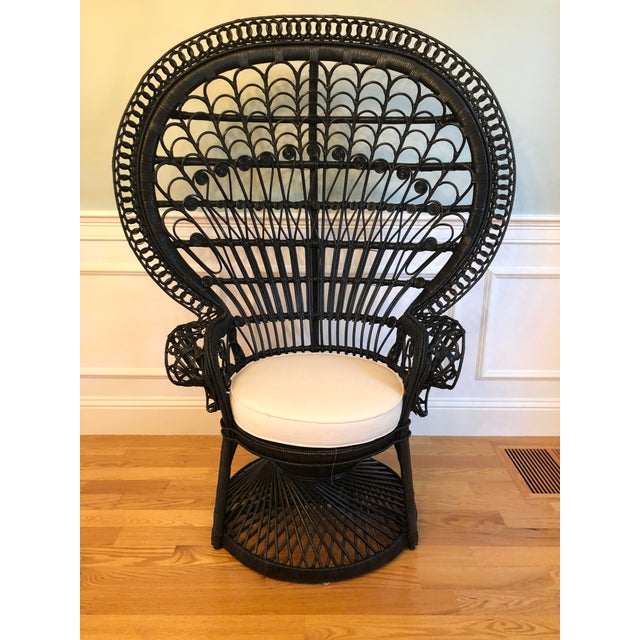 Grand Black Rattan & Wicker Peacock Chair Chairish