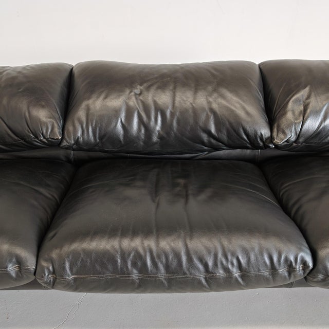 Black Leather Maralunga Sofa, 1970s For Sale - Image 16 of 18