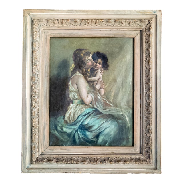 19th Century English or French School Mother and Daughter Portrait Painting For Sale