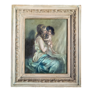 19th Century English or French School Mother and Daughter Portrait Painting