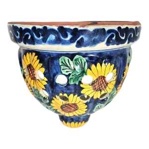 VTG Talavera Mexican Wall Pocket Jardiniere Planter Sunflowers 10.5"
