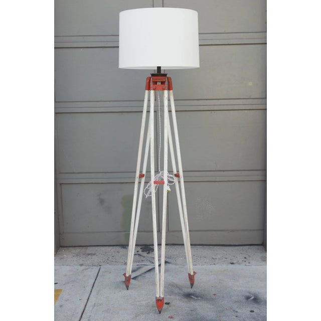 Tall Industrial Surveyor Tripod Floor Lamp For Sale In Los Angeles - Image 6 of 7