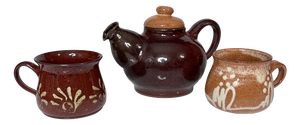 Handmade Ceramic Teapot and Cups from the Workshop of Helma Klett, Germany, 1980s, Set of 3