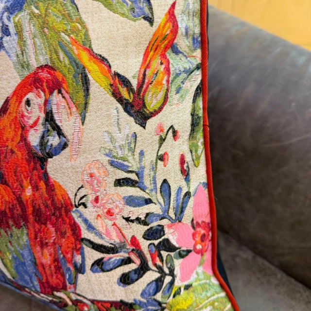 Scarlet Macaw Toucan Woven Cushion Cover For Sale - Image 9 of 10