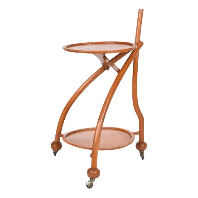 Italian Art Deco Solid Fruitwood Trolley Bar Cart, 1940s For Sale