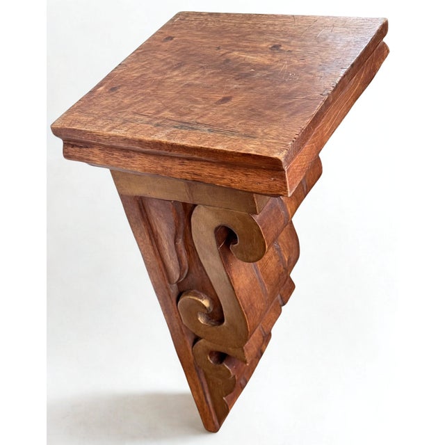 Mediterranean Vintage Hand Carved Restoration Hardware Style Large Scale Corbel Wall Sconce Shelf For Sale - Image 3 of 12