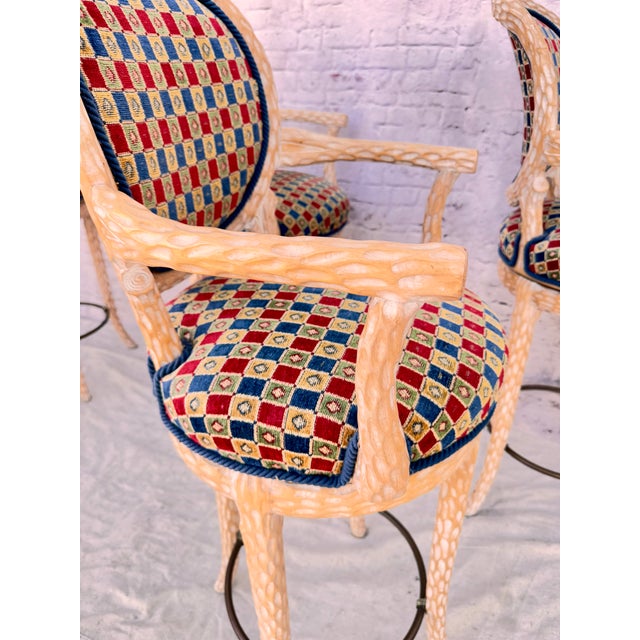 Set of Five Twisted "Faux Bois" Wood Bar Stools For Sale - Image 9 of 11