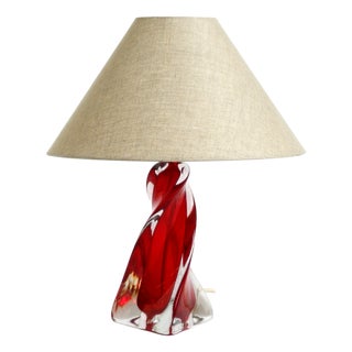 Mid-Century Modern Table Lamp with Crystal Glass in Red and Transparent, 1960s For Sale