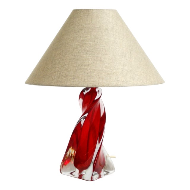 Mid-Century Modern Table Lamp with Crystal Glass in Red and Transparent, 1960s For Sale