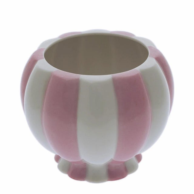 Traditional Josef Hoffman Design Melon Sugar Bowl Pink White Stripe Augarten Porcelain Vienna Secessionist For Sale - Image 3 of 7