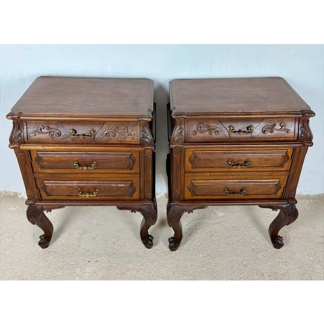 French Louis XV Style Wooden Nightstands, 1940, Set of 2 For Sale - Image 10 of 15