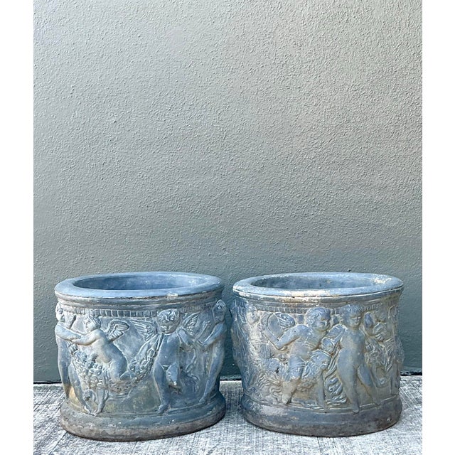 Vintage Cast Concrete Putti Cherub Planters For Sale - Image 11 of 12
