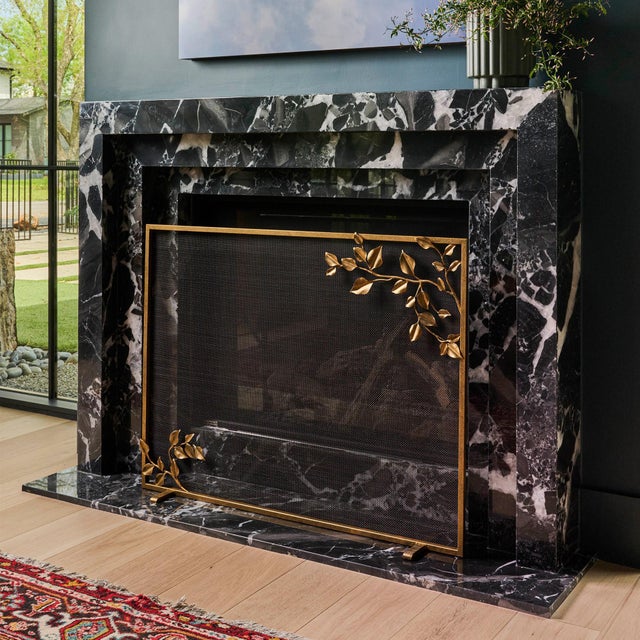 Warm Black Graceful Leaves Fireplace Screen For Sale - Image 11 of 11