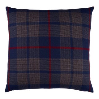 Schumacher Montana Wool Plaid 22" Pillow in Navy For Sale