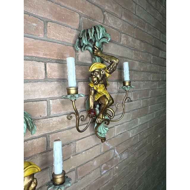 English Pair Maitland-Smith Monkey Wall Sconces For Sale - Image 3 of 12