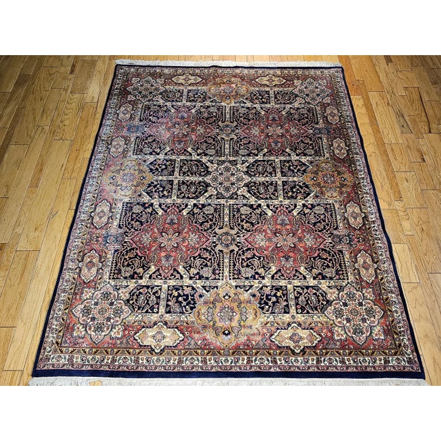 Late 20th Century Vintage Kerman Style Room Size Rug, Handwoven Geometric Pattern, Navy & Burgundy, 8’ X 10’ For Sale - Image 5 of 12