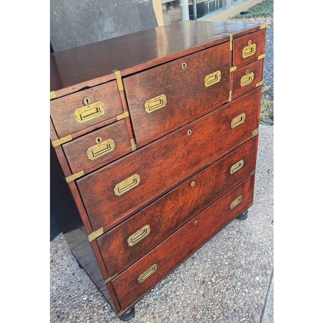 British Military Officer's Campaign Secretary Chest of Brass-Bound Mulberry Wood For Sale - Image 13 of 14