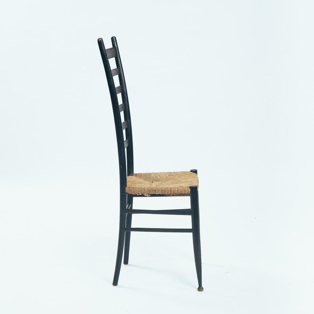 Italian Ebonised Straw Webbing Highback Side Chair in style of Chiavari, 1970s For Sale - Image 6 of 14