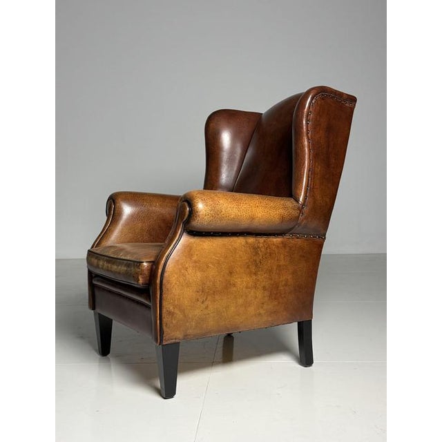 Wingback Club Chair in Sheep Leather For Sale - Image 6 of 18