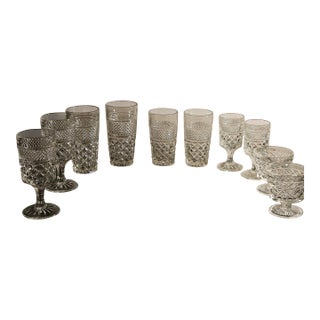 Vintage Wexford Diamond Cut Glasses- 10 Pieces For Sale