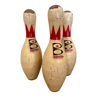 Set of Three Vintage Brunswick Abc Bowling Pins For Sale