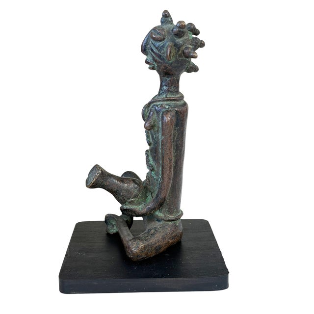 1980s Superb Benin Bronze of a Seated Female Nigeria African 6.5" H on Stand For Sale - Image 5 of 6