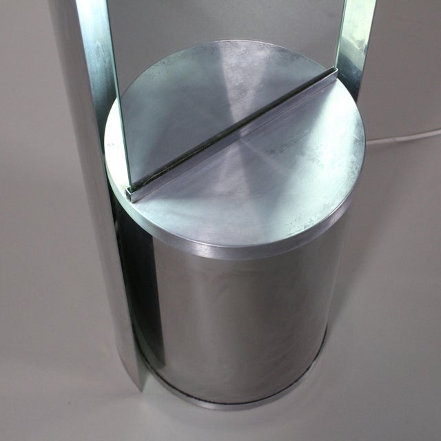 Italian Modern Steel Backlit Ground Mirror, in Good conditions. Designed 1970 to 1979