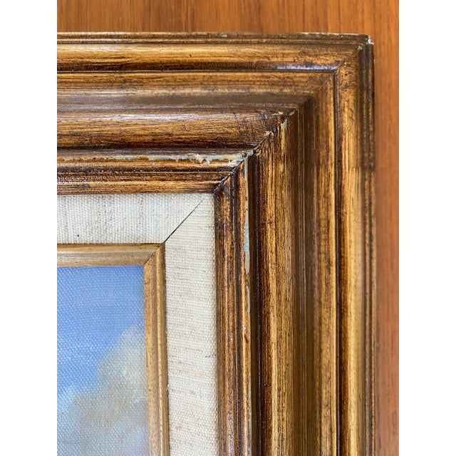 Green Framed Vintage Mid Century Painting of Farm Landscape For Sale - Image 8 of 11