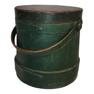 19thc Original Green Painted Furkin / Bucket For Sale