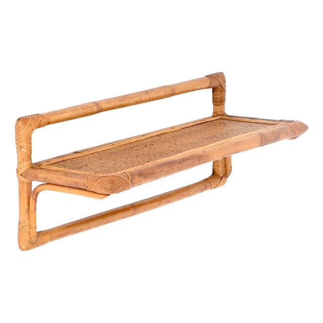 French Riviera Style Shelf in Bamboo, Rattan and Wicker, Italy, 1970s For Sale